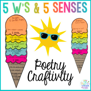 Preview of 5 Ws and 5 Senses Poem Ice Cream Craft | Poetry Summer Craftivity