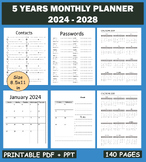 5 Years Monthly Planner 2024-2028 - At a Glance 5 Year Cal