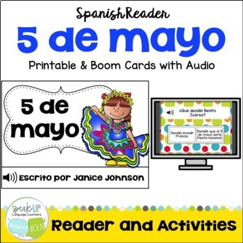 Preview of 5 de mayo - Spanish cinco de mayo Reader & Activities - Print & Boom Cards Easel