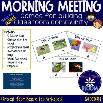 Preview of 5 game BUNDLE Digital Morning Meeting Games - This or That for GOOGLE DRIVE