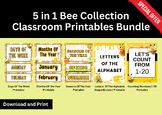 5 in 1 Bee Collection Classroom Printables Bundle