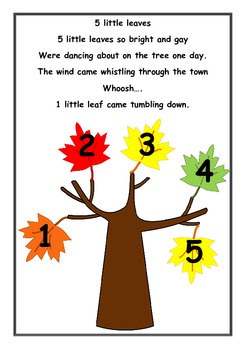 5 little leaves, so bright and gay. An Autumn number song rhyme | TpT