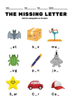Preview of 5 page Missing letter Activity