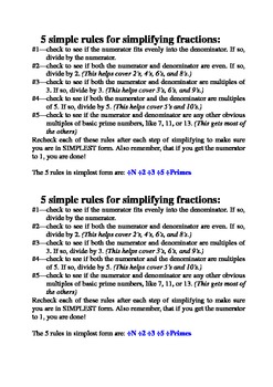 Preview of 5 rules for simplifying fractions cheat sheet - easier than divisibility rules