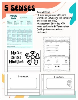 Preview of 5 senses mini book with five days lesson plan