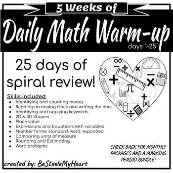 Preview of 5 weeks!! 1-25 Daily Math Warm-Ups
