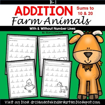 Preview of Farm Animals Addition to 10 | Addition to 20 | Worksheets | Number Line