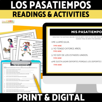 Preview of Gustar y los Pasatiempos Free Time Activities Spanish Reading Comprehension