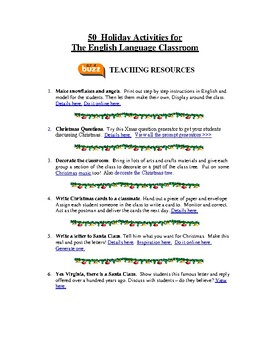 Preview of 50 Activities For The Holidays - ESL / EFL