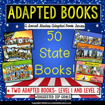 Preview of 50 Adapted Books United States Leveled Bundle for Special Education and Autism