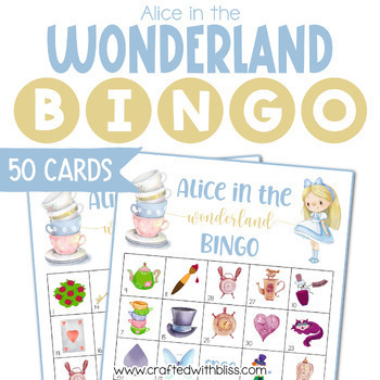 Preview of 50 Alice in the Wonderland Bingo Cards Classroom Game, Party Game, Work Office