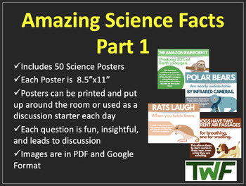 Preview of 50 Amazing Science Facts - Part 1 - Classroom Posters and Class Starters