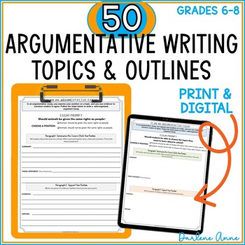 Preview of Argument Writing: 50 Outlines with Rubrics for Middle School English