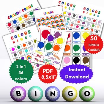 Preview of 50 Bingo Cards Colors Learning Bingo game Preschool Speech therapy Color Flash