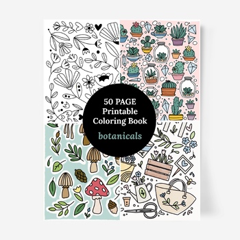 Preview of 50 Botanical Themed Printable Coloring Book | Floral Illustrations