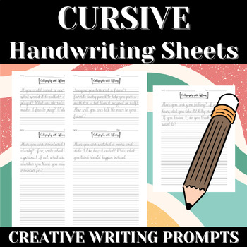 Preview of 50 CREATIVE JOURNAL PROMPTS | CREATIVE WRITING | Cursive Practice Sheets