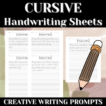 Preview of 50 CREATIVE JOURNAL PROMPTS | CREATIVE WRITING | Cursive Practice Sheets