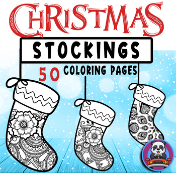 Preview of 50 Christmas Holiday Stockings Zentangle & Mandala Coloring Book Pages