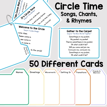 Preview of 50 Circle Time Cards - Songs, Chants & Rhymes | Transitions, Greetings, More!