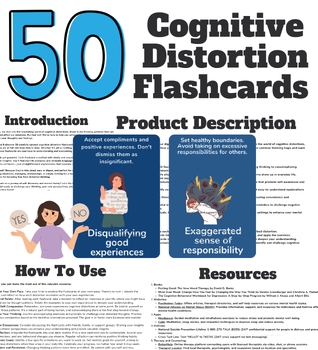 Preview of 50 Cognitive Distortion Flashcards | 4 to 7 Grade Worksheets & Teaching Material