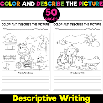 50 color and describe the picture creative writing worksheets tpt
