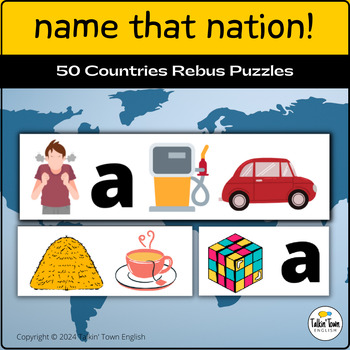 Preview of 50 Country Rebus Word Puzzles Brain Teaser | Sub Plans, ESL, Math, Geography