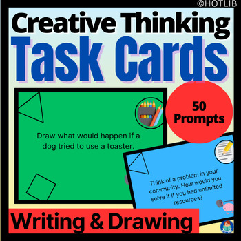 Preview of 50 Creative Thinking Task Cards - Drawing & Writing Prompts - Divergent Thinking