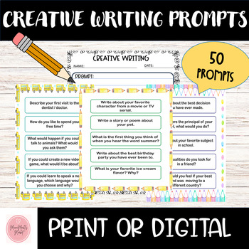 Preview of 50 Creative Writing Prompts for Middle School: Warm-Up Activity