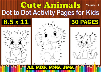 Preview of 50 Cute Animals Dot to Dot Page for Kids
