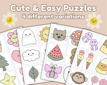 Preview of 50 Cute Easy Puzzles | Toddler Puzzles | Food Objects Animals Matching Game