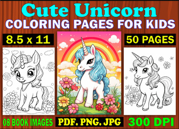Preview of 50 Cute Unicorn Coloring Pages for Kids