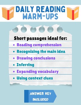 Preview of 50 Daily Reading Warm-Ups | 4th-6th Grade