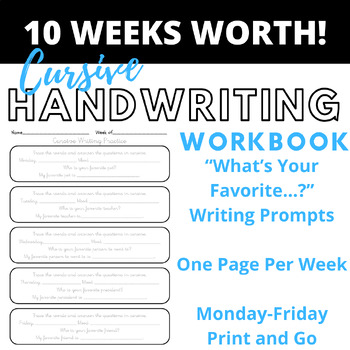 Preview of 50 Days of Cursive Handwriting Practice - Mon - Fri - What Is Your Favorite...?