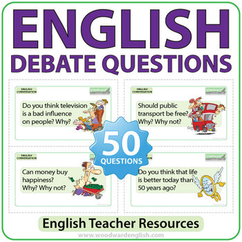 Preview of 50 Debate Questions in English - Flash Cards for Speaking / Writing Practice
