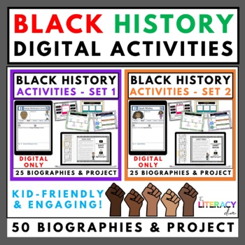 Preview of 50 Digital Black History Month Reading Passages, Informational Writing Activity