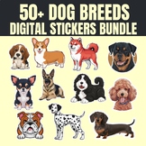50+ Dog Breeds Cute Animal Digital Stickers Bundle PNG Clipart