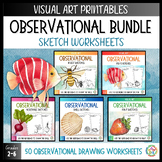 50 Drawing Worksheets for Middle School Art, Art Sub Plan,