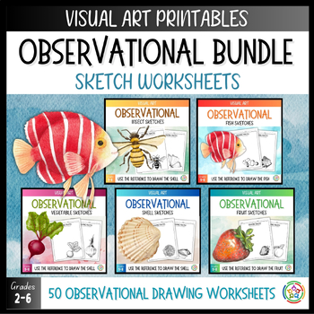 Preview of 50 Drawing Worksheets for Middle School Art, Art Sub Plan, Bell-Ringers