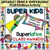 50 End of Year Classroom EDITABLE SUPERLATIVES CLASS AWARDS Superhero Kids {SEL}