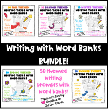 Preview of 50 Engaging Themed Writing Prompts with Word Banks & Pictures!