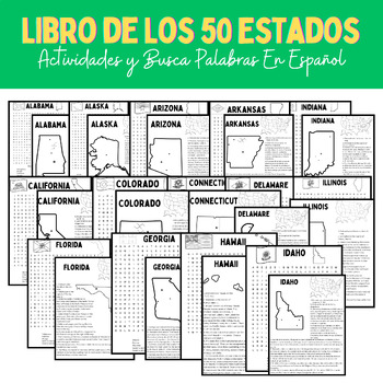 Preview of Libro de 50 Estados: Siguiendo Instrucciones y Busca palabras (Spanish) BUNDLE