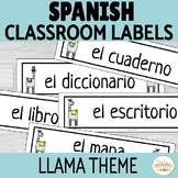 Editable Classroom Labels Llama Theme in Spanish