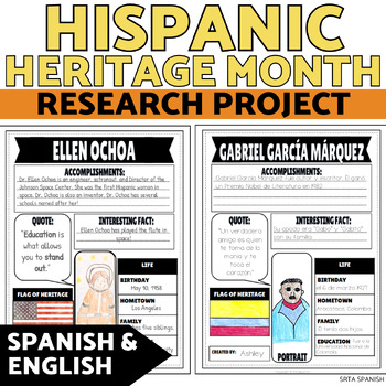 Preview of Spanish Sub Plans Hispanic Heritage Month Research Project SPANISH AND ENGLISH