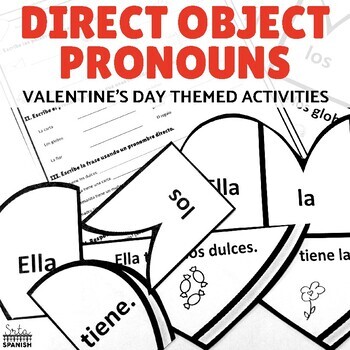 Preview of Direct Object Pronouns Spanish Valentine's Day Puzzle and Practice Worksheets