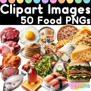 Preview of 50 Foods Groceries Meal Clipart Images PNGs Commercial Personal Use