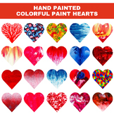 50 Hand painted colorful hearts. Colorful painted hearts clipart.