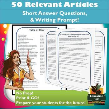 Preview of 50 High School Relevant Articles! Short Answer Questions, & Writing Prompt!
