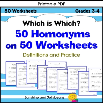 Preview of 50 Homonyms on 50 Worksheets! -Sound-Alike Words - Grades 3-4 - Which is Which?