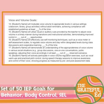Preview of 50 IEP Goals for Behaviors Coping Skills SEL Communication Aggression TEMPLATE