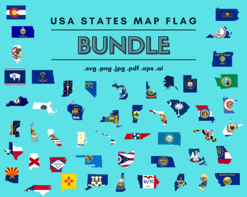 Preview of 50 Individual USA State Border Map Flag - United States of America 50 U.S States